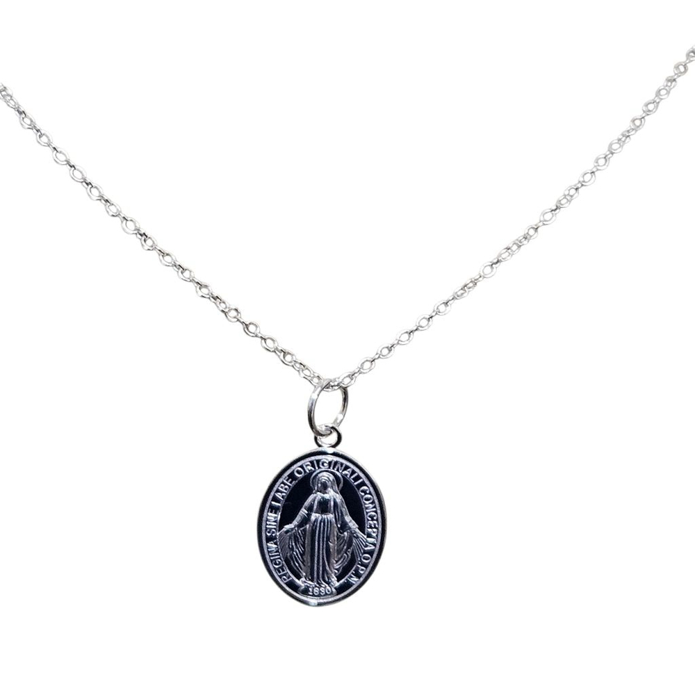 Sterling Silver Miraculous Medal Virgin Mary Necklace - Picture 3 of 8